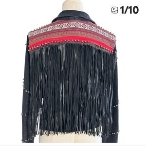 GUESS Black Denim Jacket with Red and White Accents